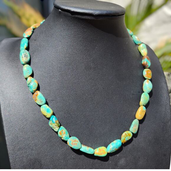 Vintage Jewelry - Vtg Royston Turquoise Necklace Sterling Silver Blue Green Brown Gemstone Native